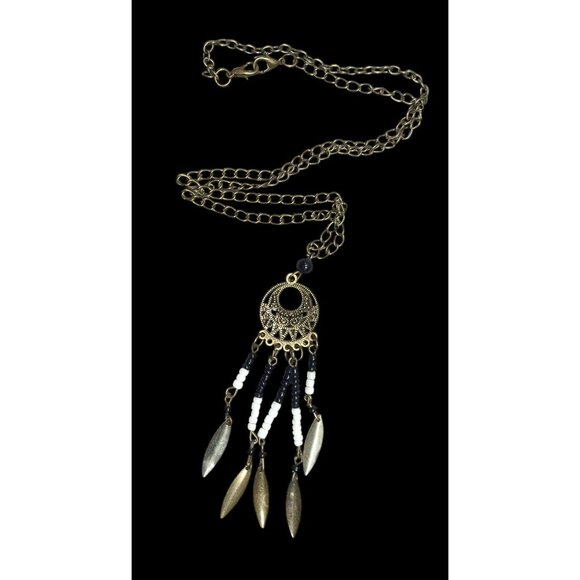 Bohemian Glass And Feather Charm Fringe Pendant Necklace - Picture 1 of 6